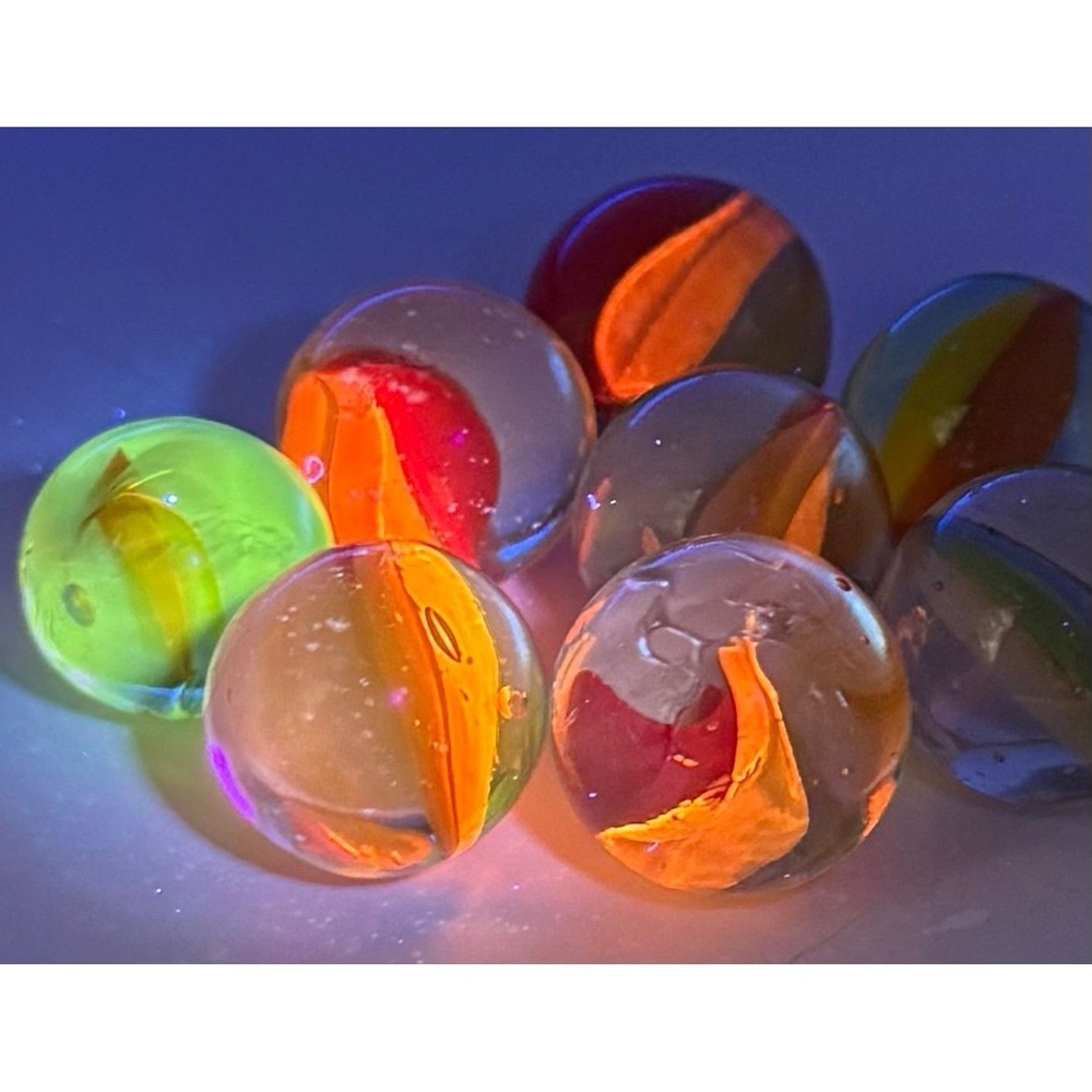 10 Piece Cat Eye/Ribbon Marble UV Glow +Unique Internal Factory Melt Defect